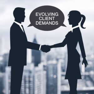 Handshake graphic symbolizing evolving client demands in consulting.
