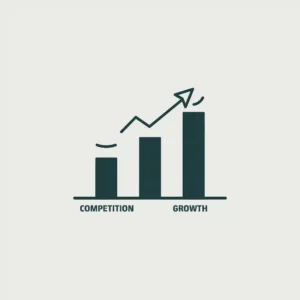 Bar chart with arrow symbolizing competitive strategies in consulting.