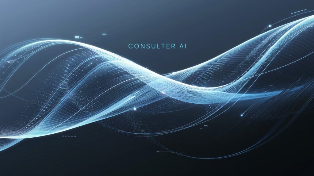 Abstract wave design symbolizing innovation and adaptability in the consulting industry. Text says Consulter AI.